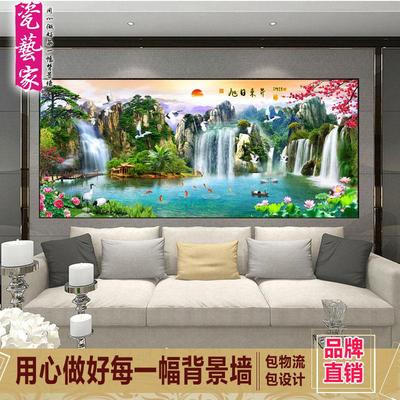 中式风户外迎客松壁画背景墙定制