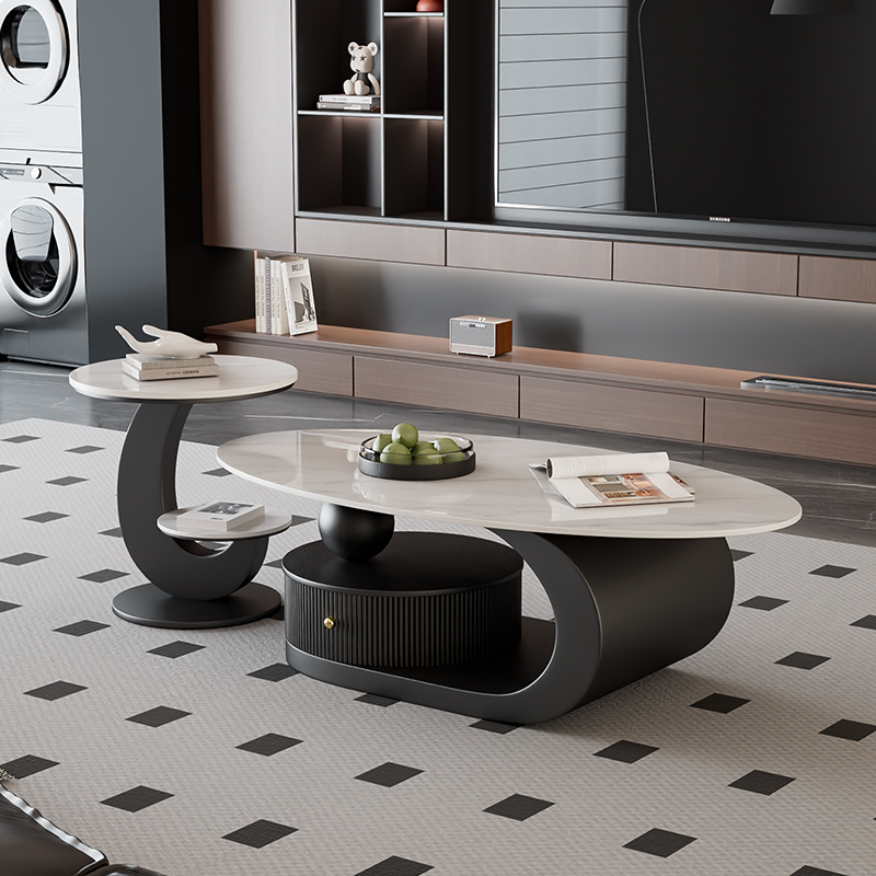 意式极简岩板茶几椭圆形小户型