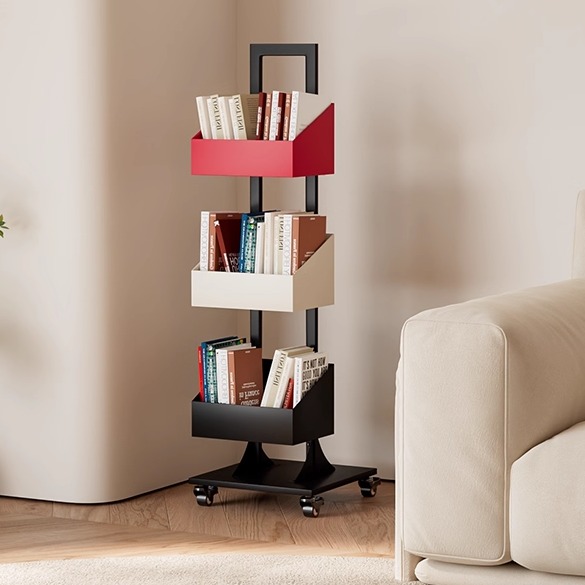 客厅隐形落地儿童书架置物架可移动家用铁艺转角收纳柜展示架书柜