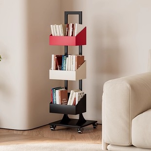 客厅隐形落地儿童书架置物架可移动家用铁艺转角收纳柜展示架书柜