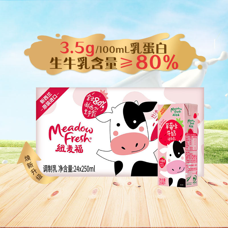 纽麦福新西兰3.5g蛋白80%生牛乳草莓味250ml*24盒,咖啡/麦片/冲饮,调制乳（风味奶）,淘宝优惠券,粉丝福利购,淘宝优惠卷