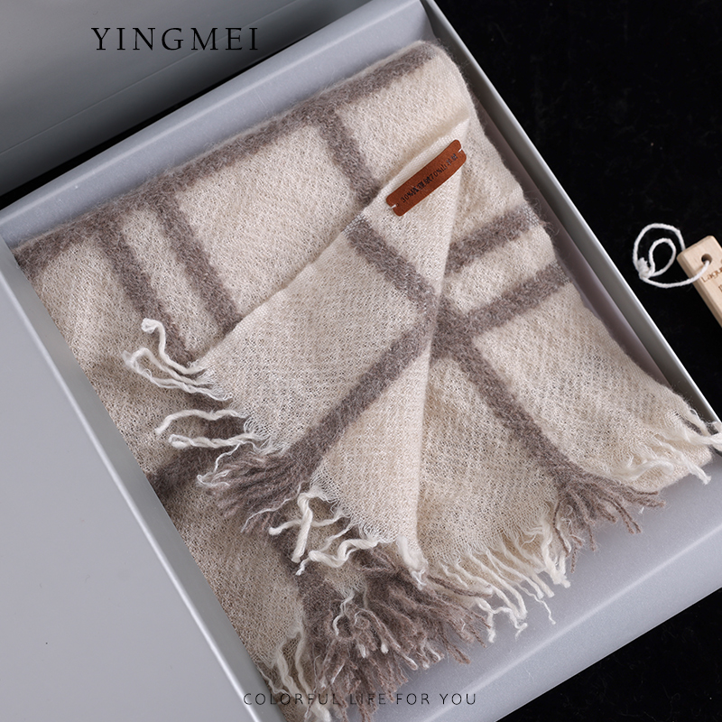 盈妹英伦风狐狸绒羊绒混纺围巾女