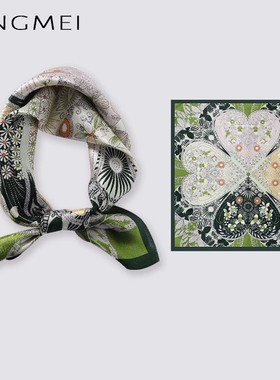 盈妹一抹绿色真丝系脖丝巾女高级感桑蚕丝小方巾2025春季新款搭配