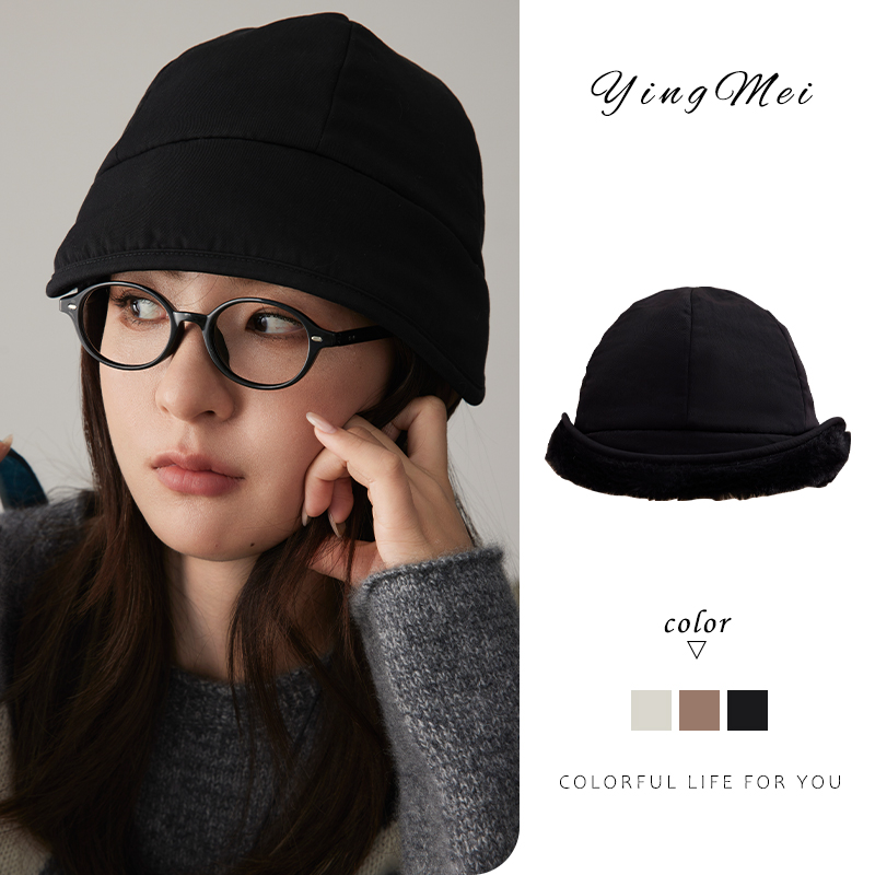 盈妹时尚百搭加绒盆帽冬季女新款