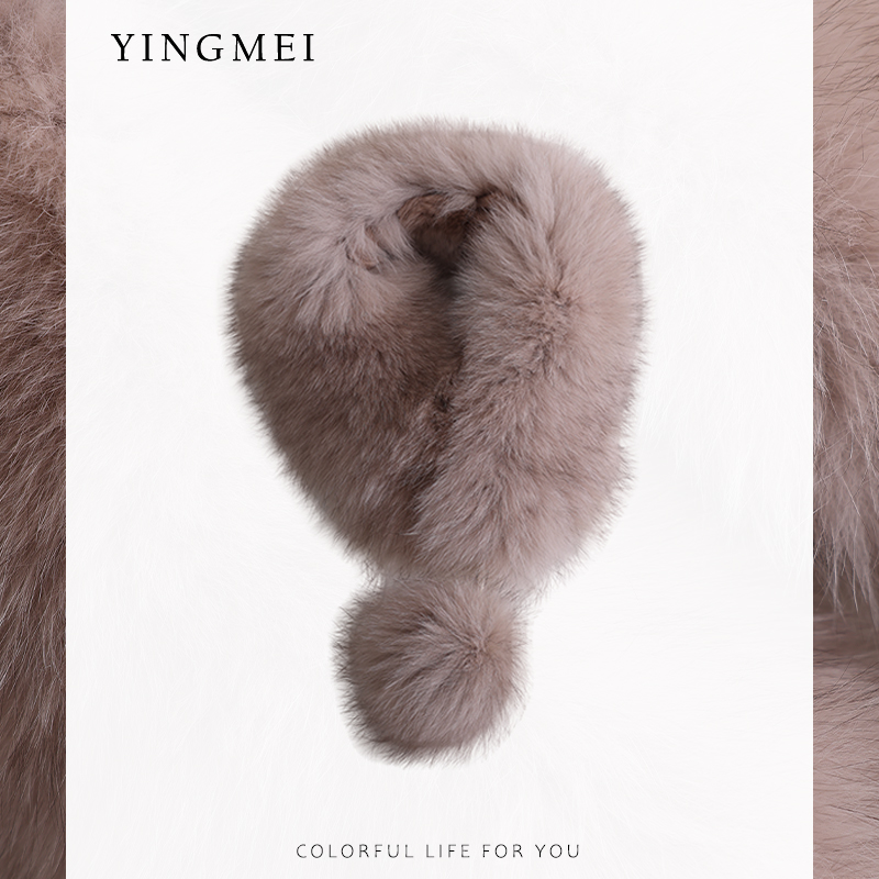 盈妹真毛狐狸毛挂球围巾女秋冬季
