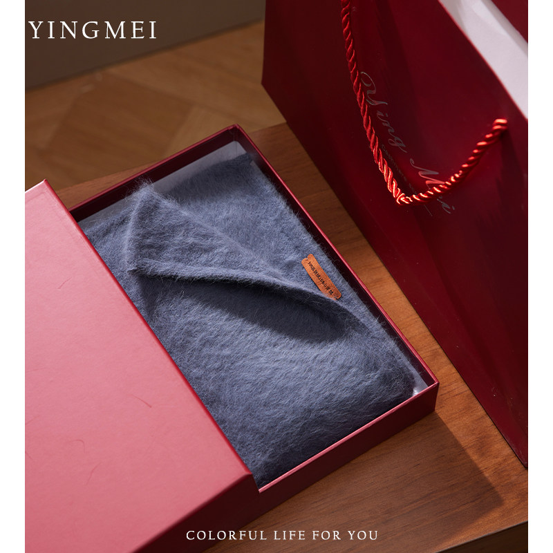 盈妹慵懒感简约狐狸绒羊绒围巾女