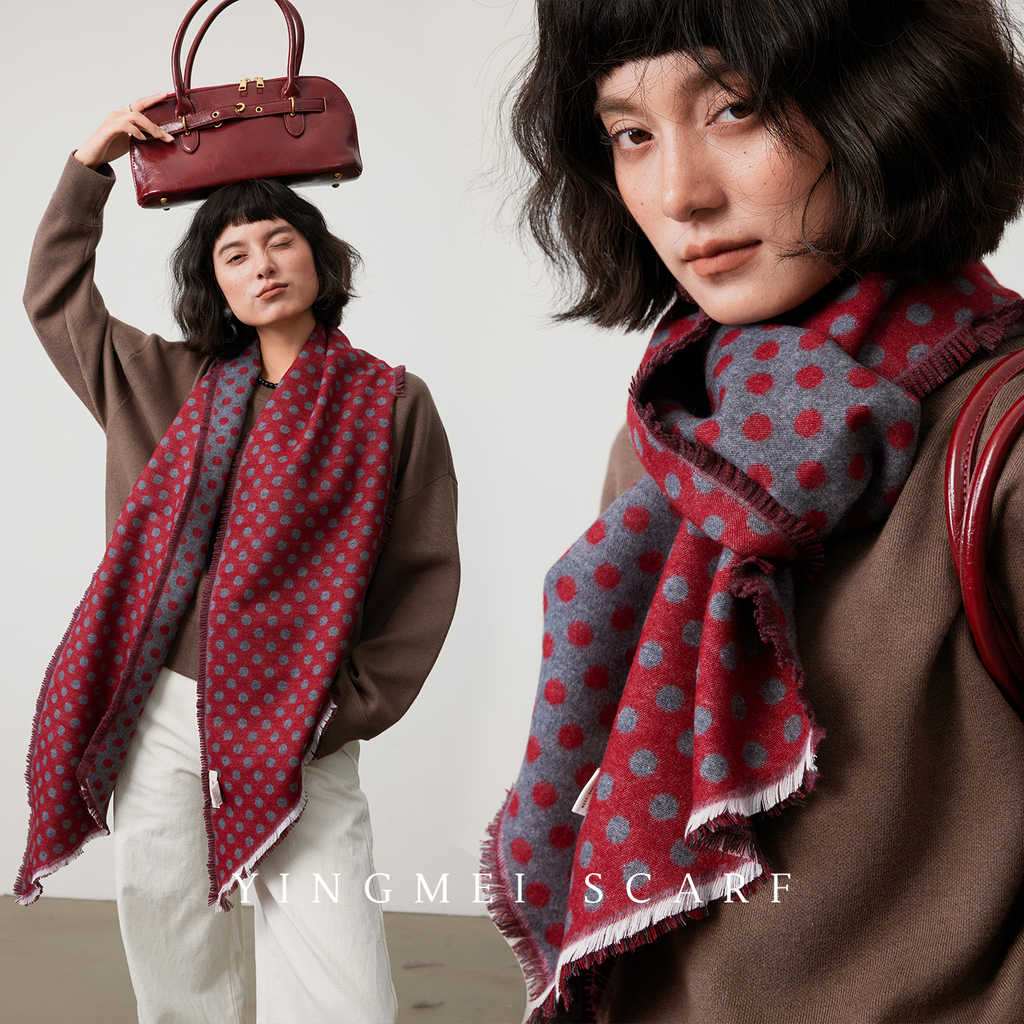 盈妹韩系波点长条围巾围脖女新款