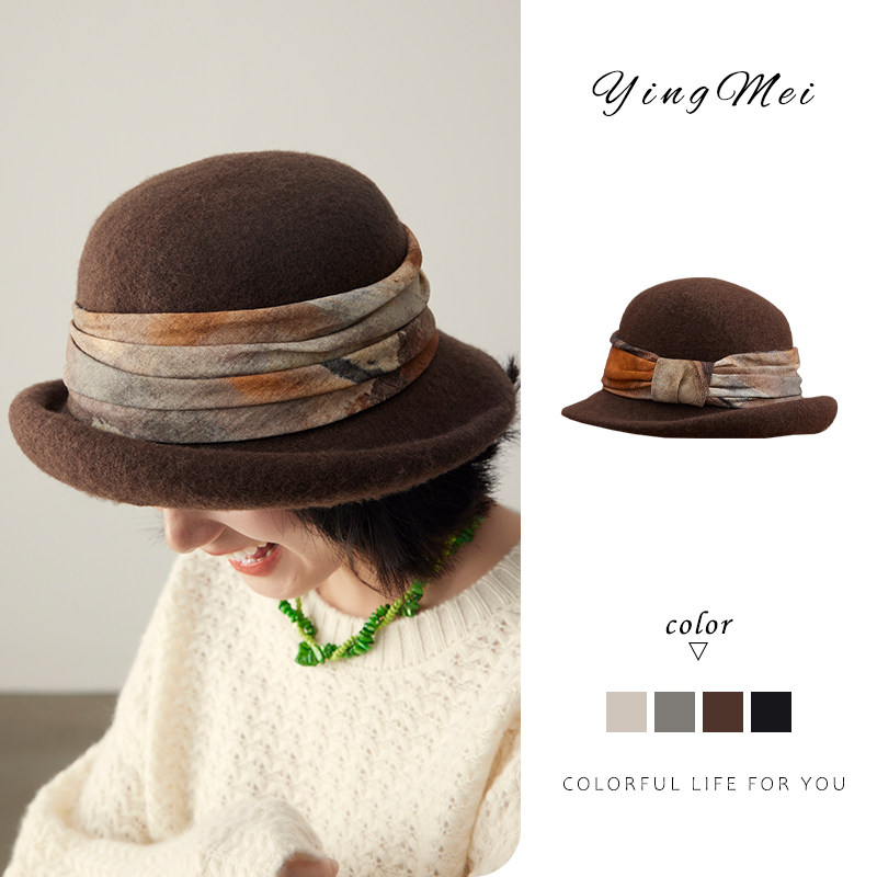 盈妹南法周末丨法式复古卷边羊毛女士礼帽秋冬2025新款赫本风盆帽,服饰配件/皮带/帽子/围巾,帽子,淘宝优惠券,粉丝福利购,淘宝优惠卷