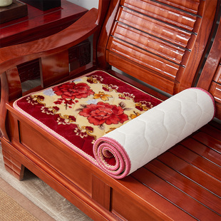 实木沙发垫大尺寸毛绒冬款加厚防滑红木质坐垫四季通用长椅皮座垫