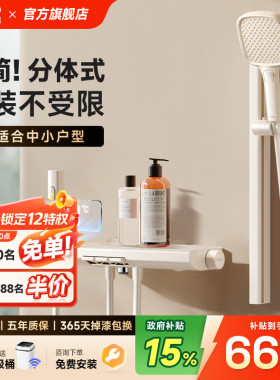 日丰简易无顶喷淋浴花洒套装家用精铜水路增压极简分体式奶油风M7