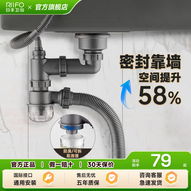 日丰厨房下水器密封防臭省空间图片
