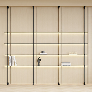 极简轻奢铝合金圆管置物架吊架书架收纳架悬挂落地立柱装饰展示架