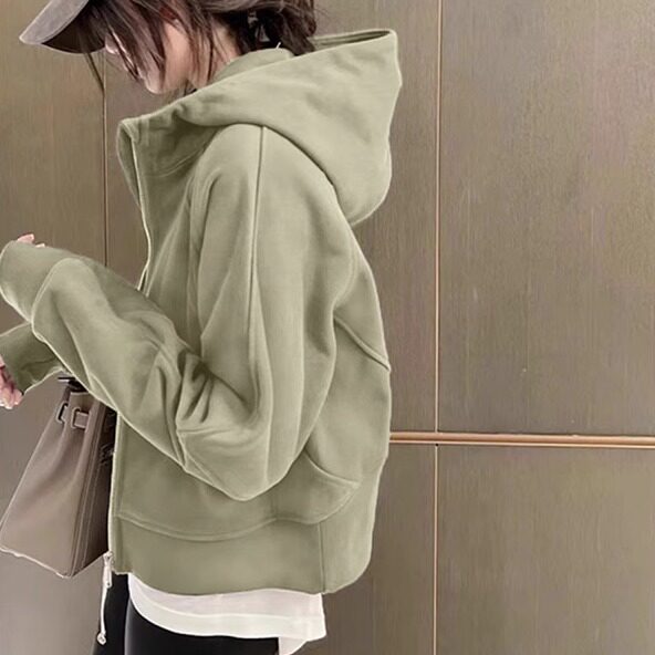 美式连帽正肩卫衣外套女2025新款爆款小个子秋冬短款宽松开 衫上