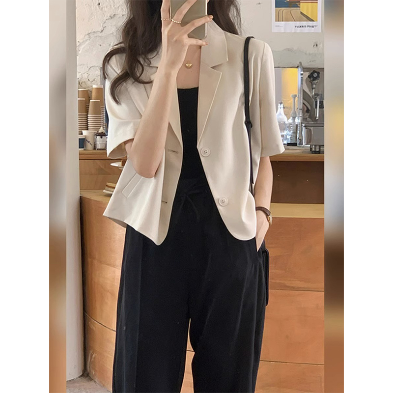 小个子短袖西装外套女2025夏季新款休闲薄款通勤职业高级感小西服