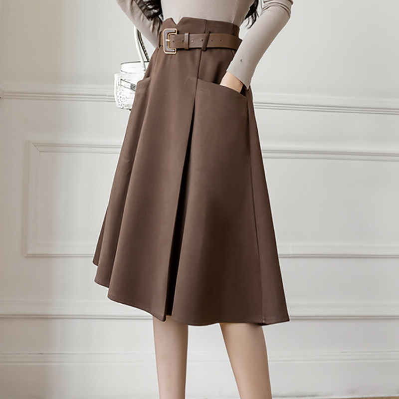 西装半身裙春秋2025春装新款高级感高腰百褶a字小个子中长版伞裙