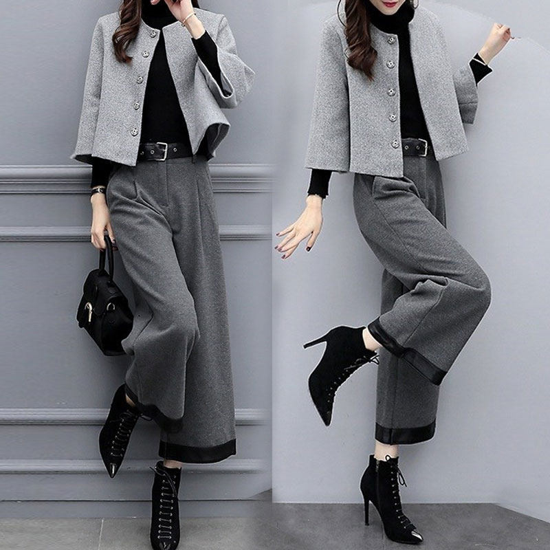 秋季高级感女装套装2025新款高端时尚小个子香风毛呢外套阔腿裤