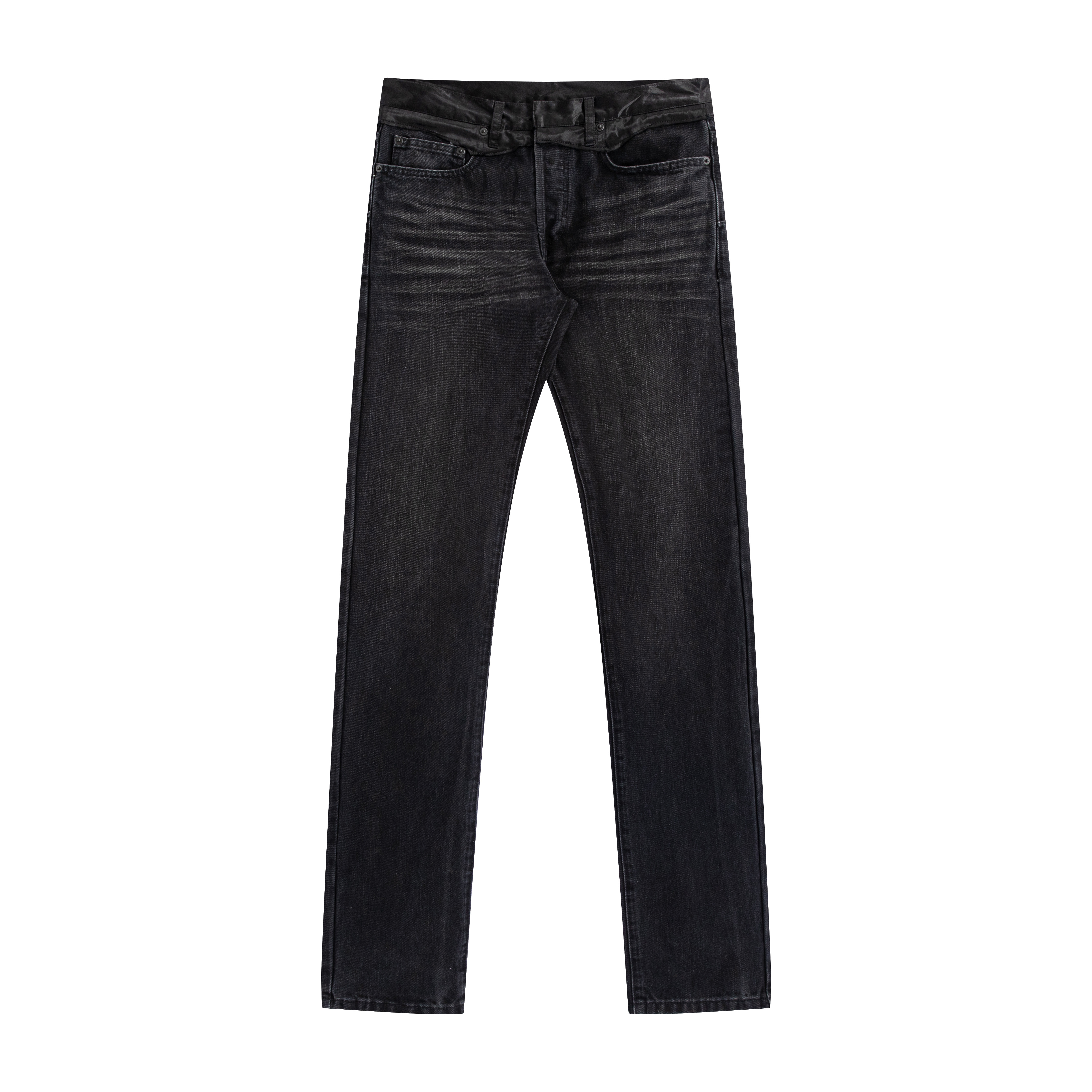 thumbnail for DH06 Satin Patchwork Washed Black Cow Archive Slim Fit Straight-Leg Hedi Jeans High Street Long Pants Skinny