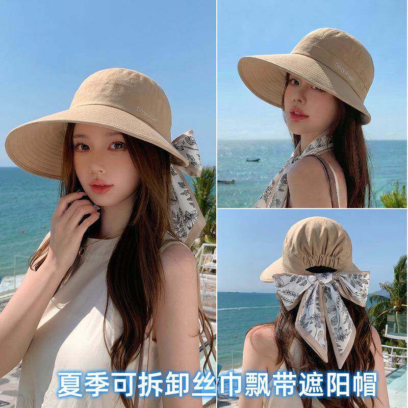 韩系丝巾春夏棉麻大帽檐防晒鸭舌帽子女户外遮阳百搭显脸小渔夫帽