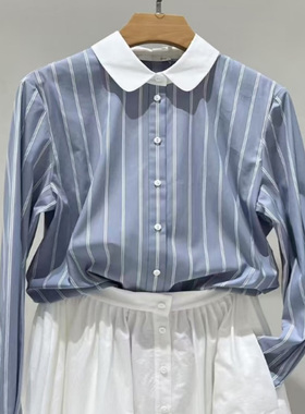 现货OVV2025秋冬新款棉经典清爽条纹长袖休闲衬衫女GNEAJ35108A