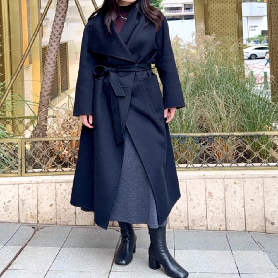 经典随附腰带休闲舒适长款羊绒