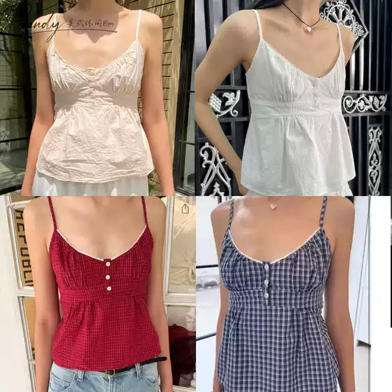 Brandy Bm American Casual Three-Button Pure Cotton Plaid Camisole Bm Hot Girl Vacation Style Outerwear Tank Top
