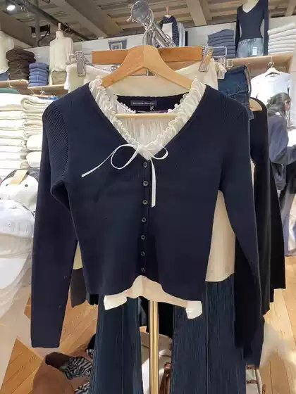 Brandy's New Lace V-Neck Knitted Cardigan Bm Single-Breasted Button Slim-Fit Layered Top Slimming Sweater Jacket