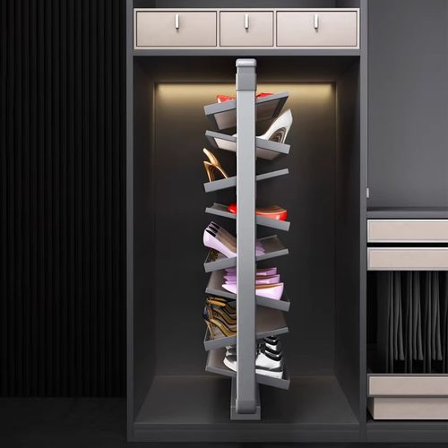 旋转鞋架360度家用衣帽间柜内置多层铝合金五金配件入户旋转鞋柜