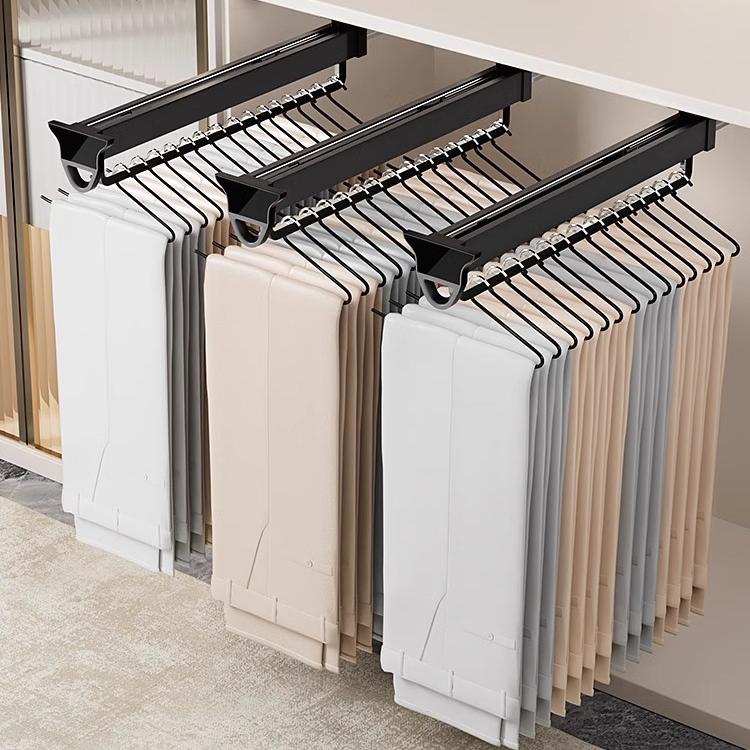 裤架伸缩滑轨衣柜内置顶装抽拉式挂衣杆裤抽裤挂裤子收纳五金轨道