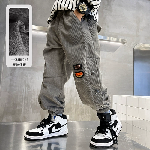 Вельветовый пуховик для мальчиков, утепленные детские зимние бархатные штаны, коллекция 2022