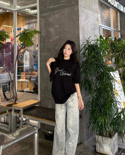 GOODBRAND GOOD花体烫片小花轻奢时尚高级感设计纯棉短袖男女同款