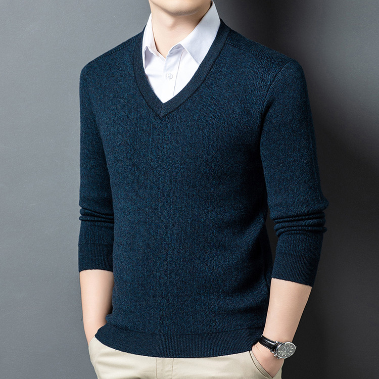 普通毛线V字领宽松青春活力风套头针织衫/毛衣