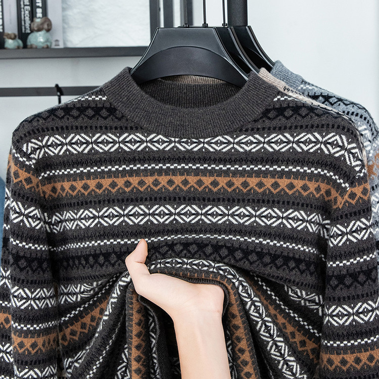 费尔岛风男士羊毛衫圆领针织衫