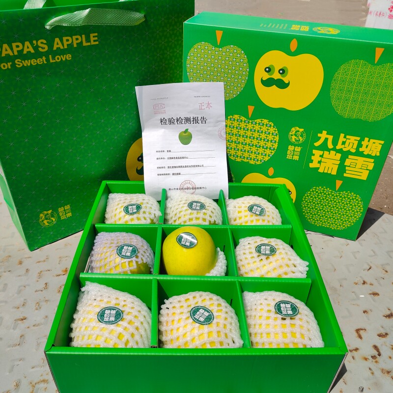 九顷塬瑞雪苹果礼盒装9颗当季新鲜水果爸爸的苹果脆甜多汁无酸