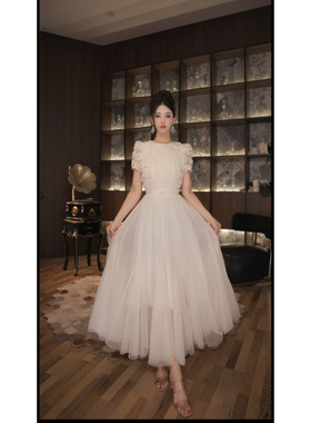 白色礼服夏季法式显瘦气质重工连衣裙11554