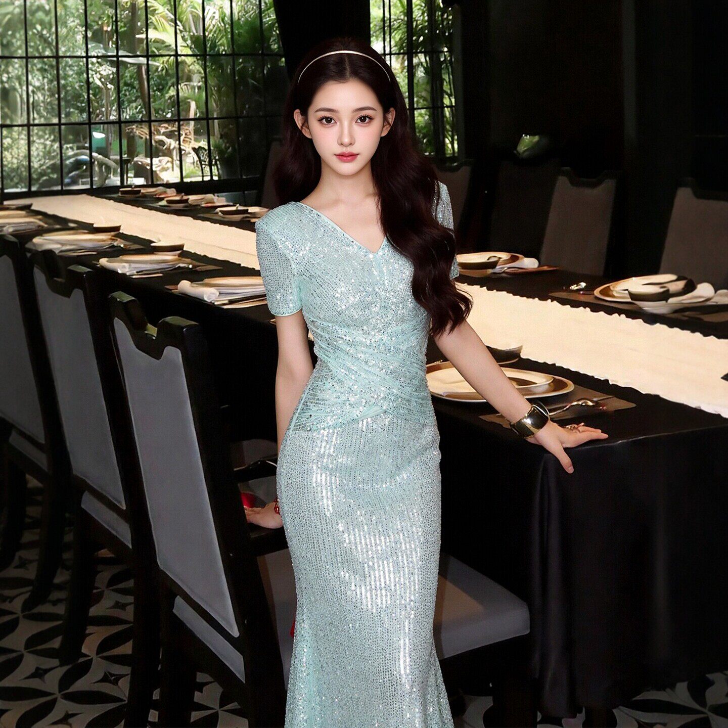 法式绿色连衣裙女夏季新款小众