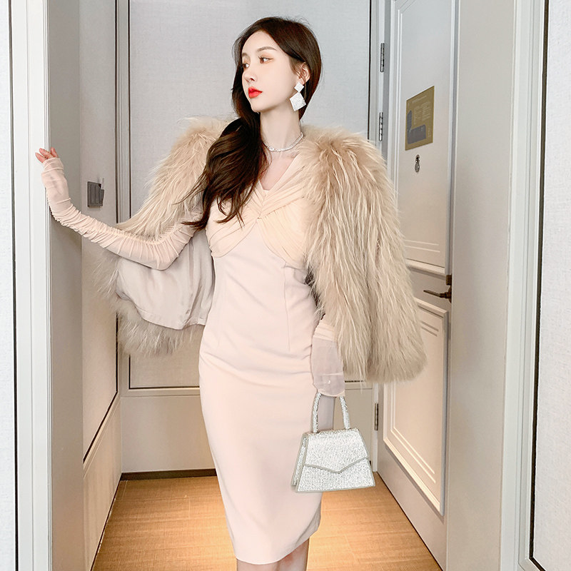 网纱修身风气质女神范长袖连衣裙