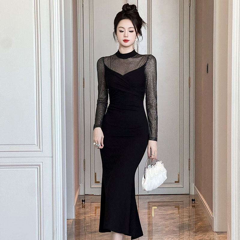 气质晚礼服女2026新款高级感修身包臀鱼尾裙黑色连衣裙内搭春季