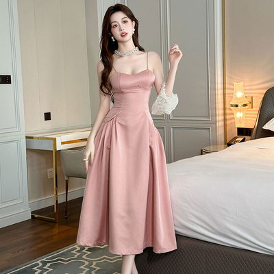 法式收腰性感抹胸吊带连衣裙