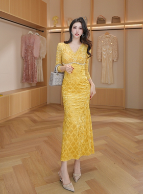 法式蕾丝修身优雅名媛气质复古连衣裙83025