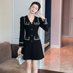 法式连衣裙女2025春秋冬新款轻奢名媛高级感小个子收腰显瘦短裙