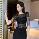 法式 2026新款 别致高级感流苏短袖 夏季 上衣设计感小众女 黑色蕾丝衫