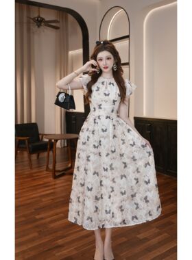 设计师新款气质温柔法式蝴蝶优雅时尚连衣裙21741