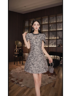 小个子短裙显瘦气质重工连衣裙 45146