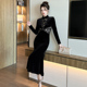复古丝绒连衣裙2026新款 时尚 女装 法式 修身 气质鱼尾黑色礼服长裙子