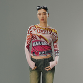 Randomevent春夏季 24SS T恤 上衣情侣款 赛车通体图形网面长袖