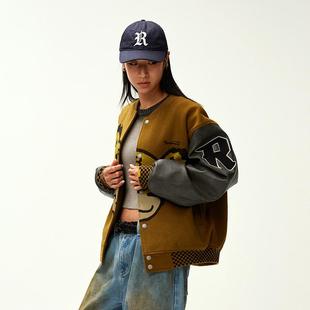 棒球夹克 飞行夹克复古撞色皮袖 Randomevent春季 外套男女同款