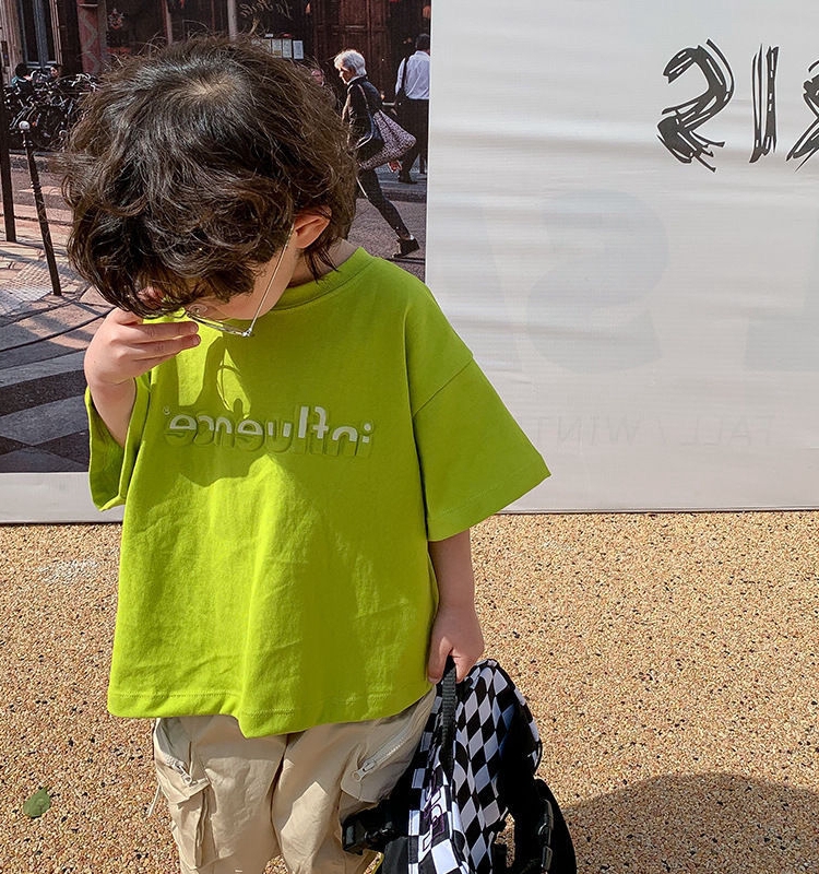 童装男童t恤儿童夏季2023新款时髦个性上衣宝宝荧光绿半袖体恤潮