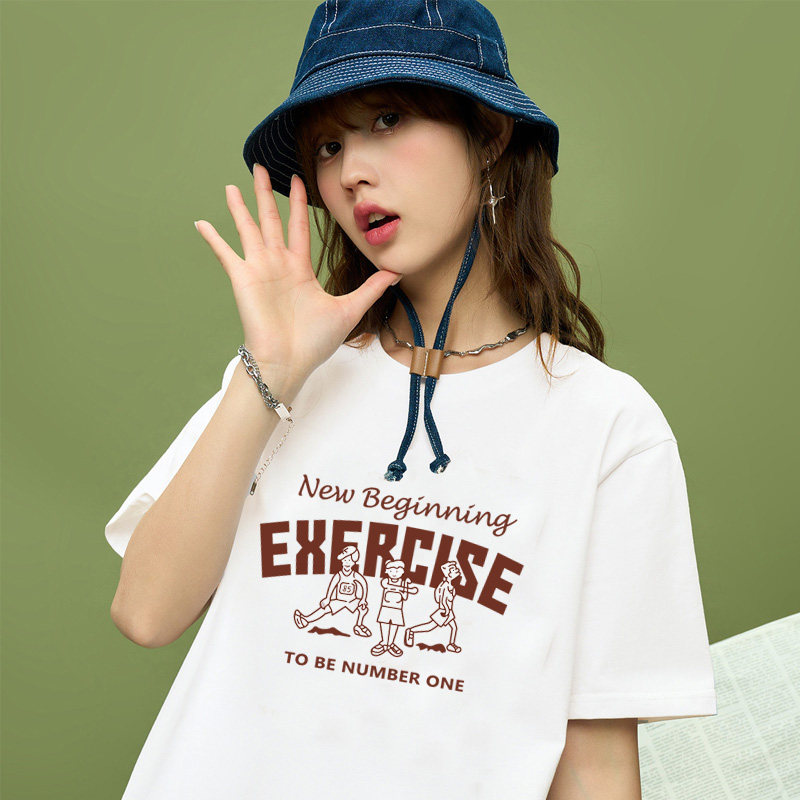 美式复古短袖t恤女夏季设计感白色2025新款宽松纯棉打底圆领上衣