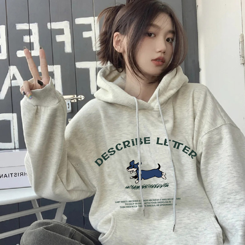 灰色连帽加绒卫衣秋冬款