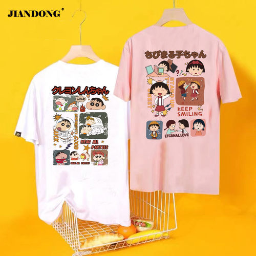 美式复古卡通圆领印花情侣装夏装